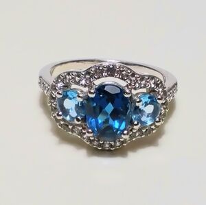 London & Swiss Blue Topaz Ring 925 Silver Sz 7